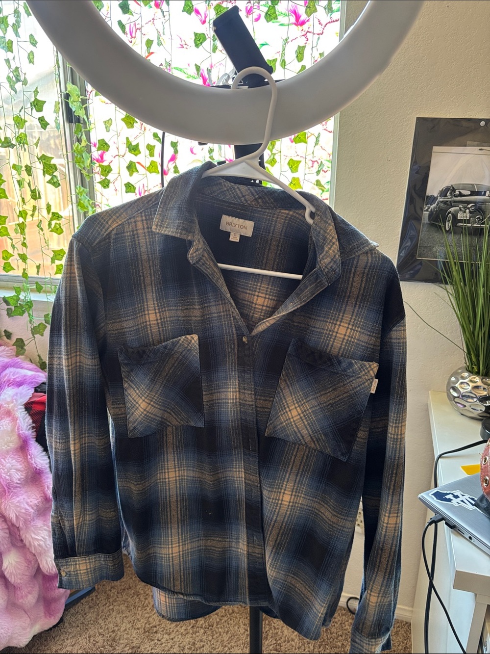 Brixton Blue and Cream Plaid Button-Down Shirt